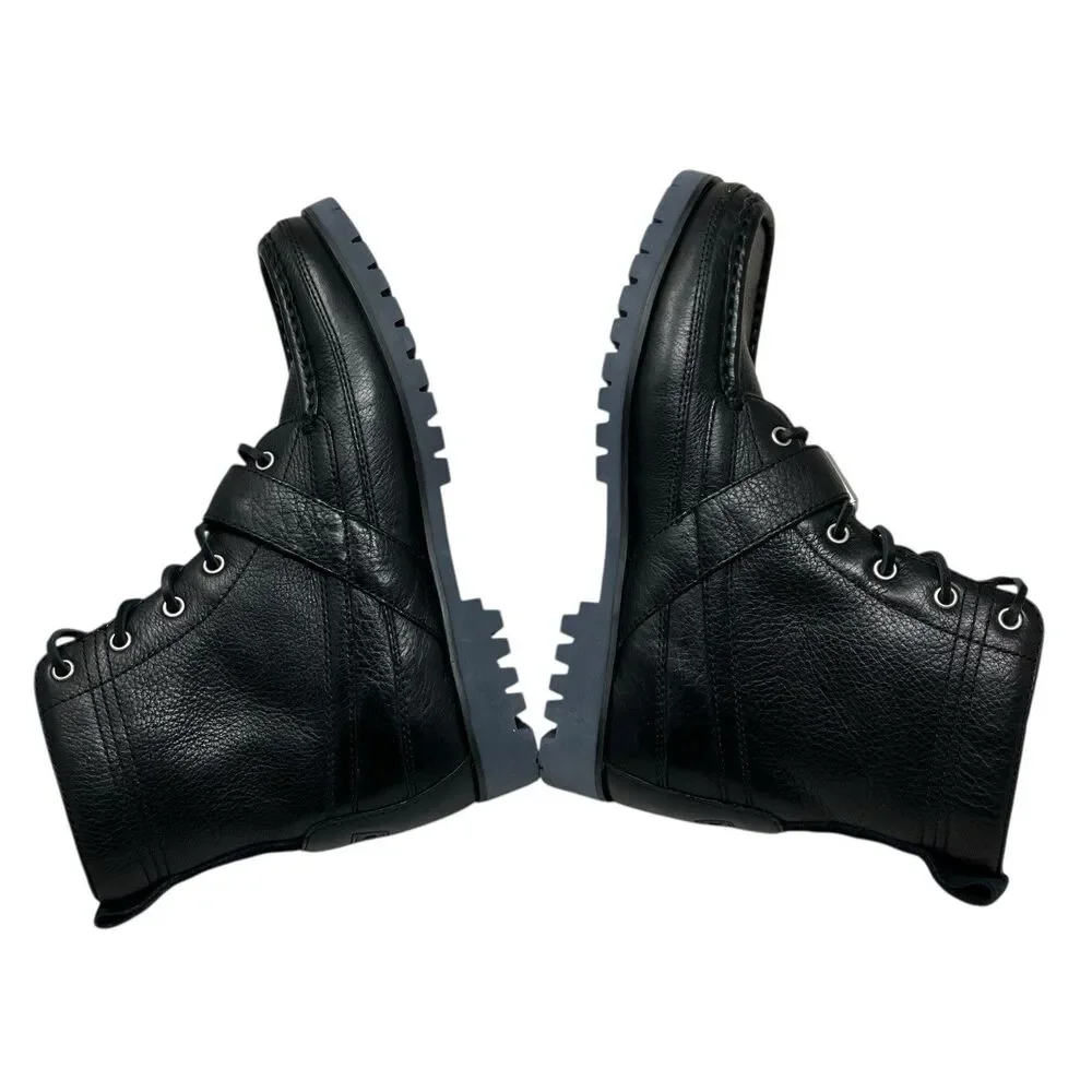 Polo Ralph Lauren Boots Mens 7 Black‎ Leather Ranger Lug Sole Rugged Buckle